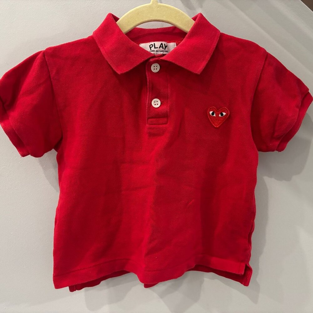 Comme des Garcons PLAY Kids Size 2 Red Cotton Heart Polo Shirt